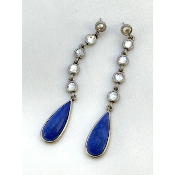 Retired Vintage Lia Sophia "Oceane" Lapis & Cut Crystal Dangle Earrings - Picture 3 of 5